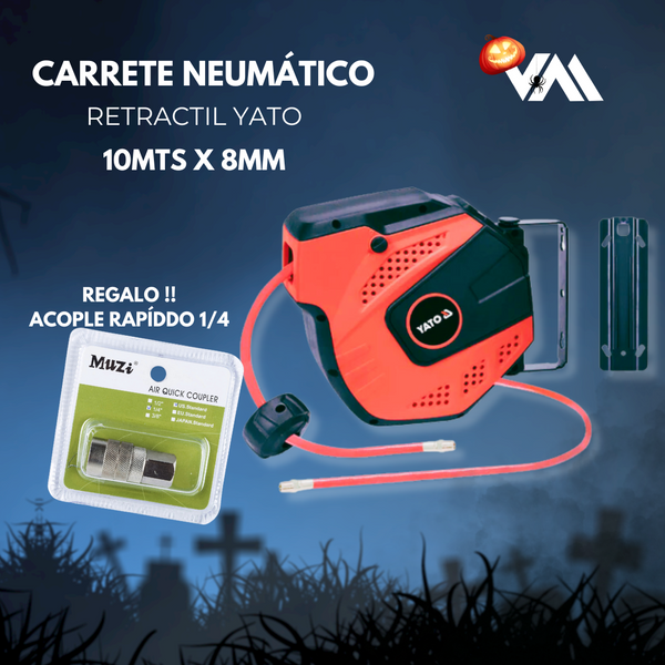 Oferta HW / Carrete Neumático C/Manguera 10Mt x 8mm YATO+ Acople Hembra 1/4