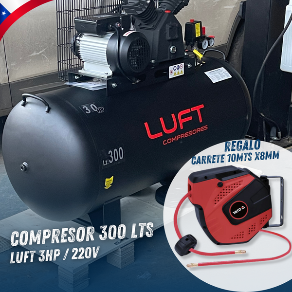 Oferta Fiestas / Compresor 300 Litros 3HP Luft + Carrete Retractil Yato 10MT