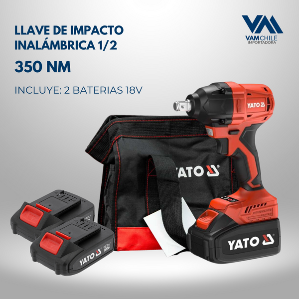 Pack Llave de Impacto Inalámbrica 1/2 - 350NM X2 BAT Brushless YATO