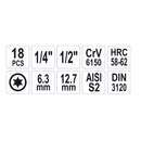 Juego Dados Torx 1/2 - 1/4 - 18 Piezas - YATO