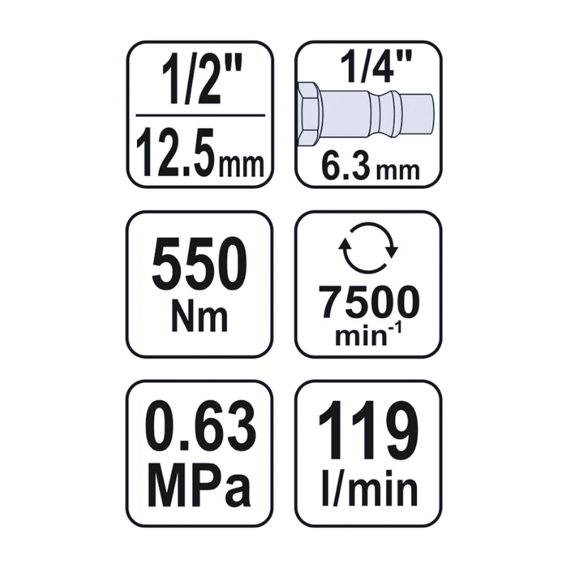 Llave de Impacto Neumática 1/2 550 NM YATO