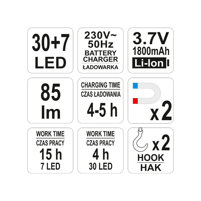 Lampara de Trabajo 30 Led Imantada Articulada - YATO