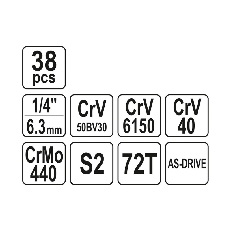 Juego de dados 1/4" de 38 piezas YATO